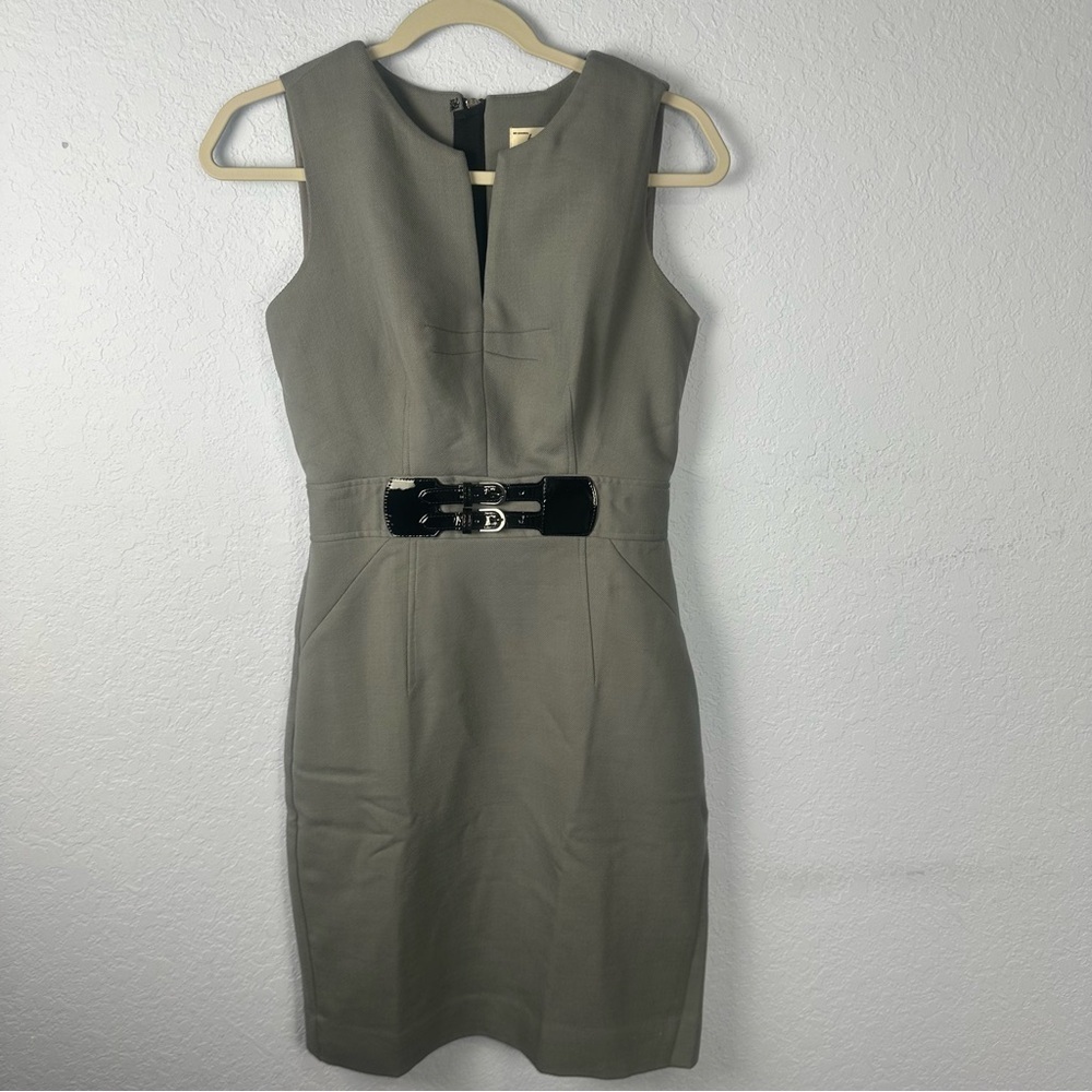 Milly Gray Wool Blend Sleeveless Lined Belt Sheath Dress 4